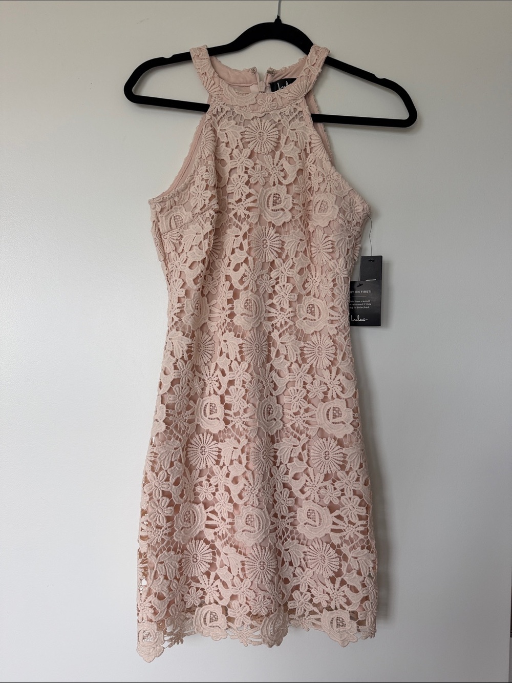 Lulu's Pale Pink Floral Lace Halter Mini Dress